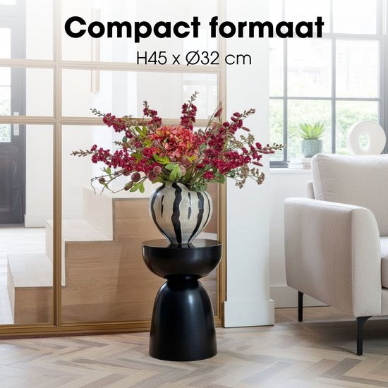 Mica Decorations Elliot Bijzettafel - Bijzettafel Rond H45 x Ø32 cm - Bijzettafeltje voor Woonkamer of Slaapkamer - Ideaal als Plantentafeltje - IJzer met Poedercoating - Zwart
