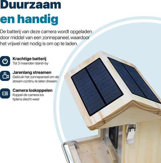 BOME - Vogelvoederhuisje - Camera en Audio - AI Vogelherkenning - Hout - Dubbel zonnepaneel - Hangend