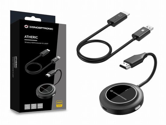 Conceptronic ATHERIC02B - Draadloze Beeldschermadapter - Draadloze HDMI verlengset 1080P - HDMI/USB - Volledige HD Dongle