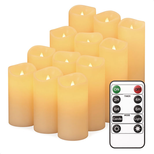 Luft – Realistische LED Stompkaarsen – 12 stuks – Inclusief Afstandsbediening – Timerfunctie – Dimbaar – Echt Was – Beige