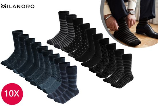 Milanoro - 10 paar stijlvolle katoenen herensokken - Navy - 43-46