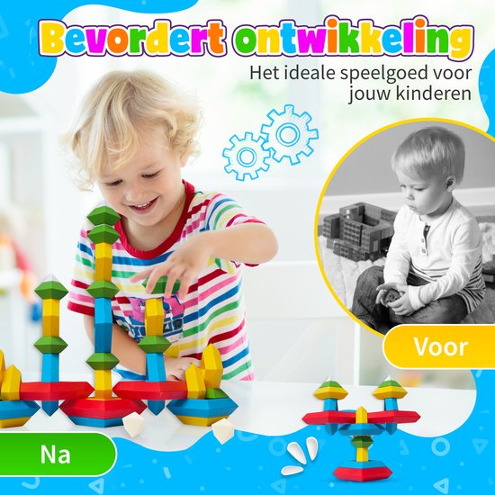 MontiPlay® Build Buddies - 60 Stuks Blokkentoren - Educatief Montessori Speelgoed - Stapelstenen & Blokken - STEM & Sensorisch Peuterspeelgoed - Vanaf 3 Jaar - Kinderspeelgoed - Bouwblokken - Speelgoedboek 2024