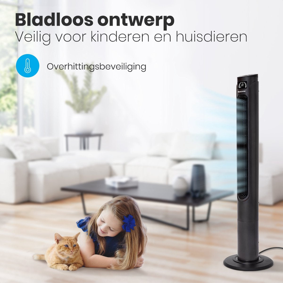 Auronic Torenventilator - Staande Ventilator met Afstandbediening - 55W - 45dB - 118cm - Donkergrijs