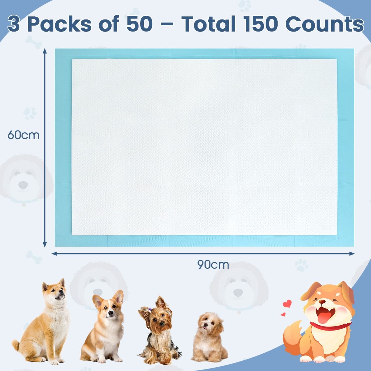 Coast Puppy Trainingsmatten - 6-laags absorptie - wegwerp - 90 x 60 cm - 150 stuks - blauw/wit
