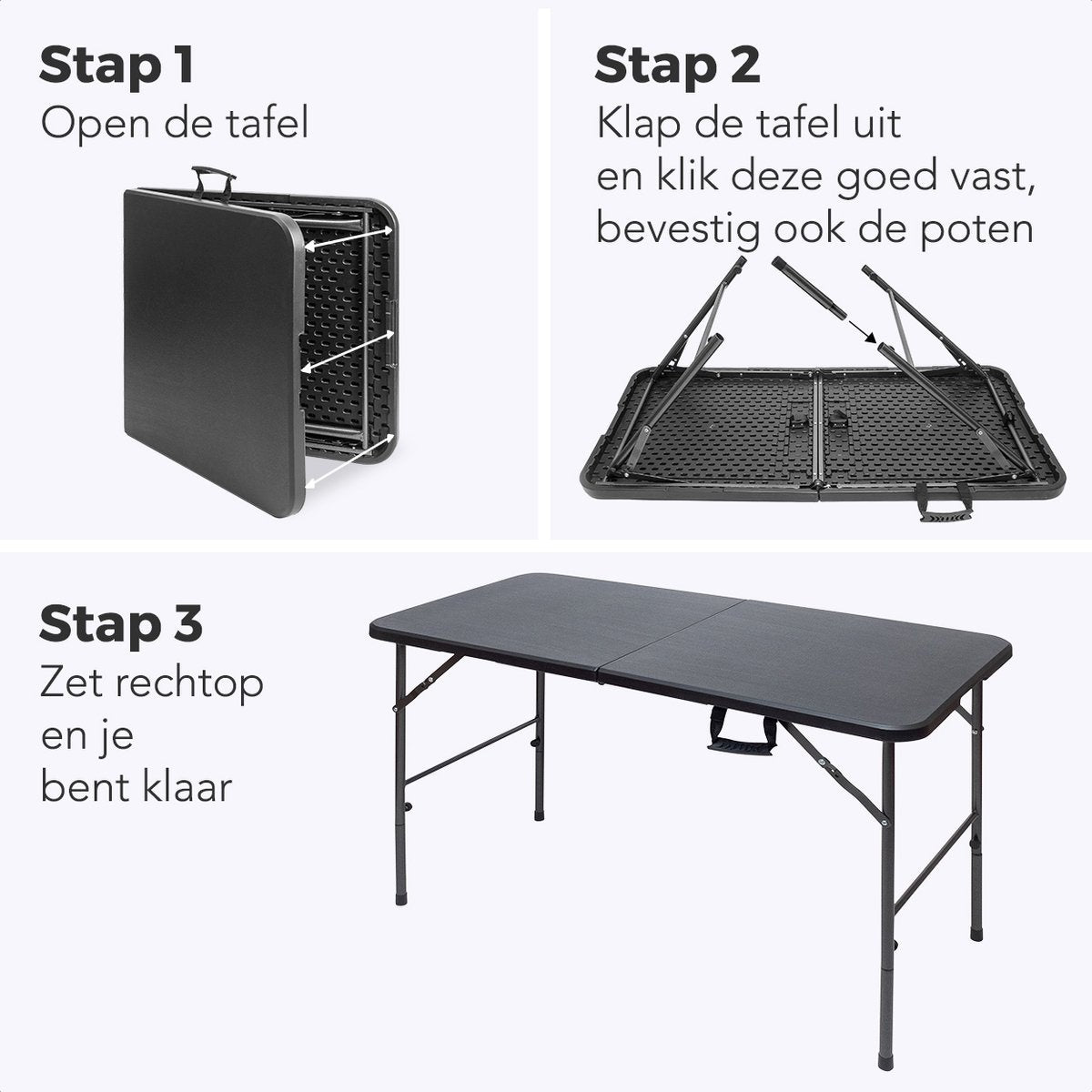 LifeGoods Inklapbare Tafel - 60x120cm - Campingtafel - Weerbestendig - Vouwtafel - Zwart