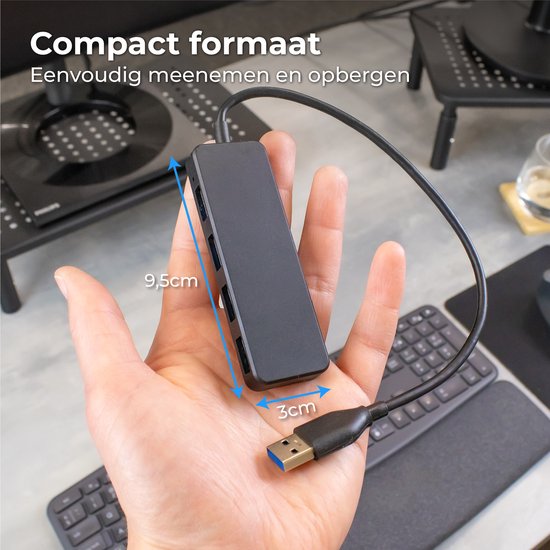 Nuvance - USB 3.0 Hub - 4 Poorten - Inclusief USB C Converter - USB Splitter - Zwart