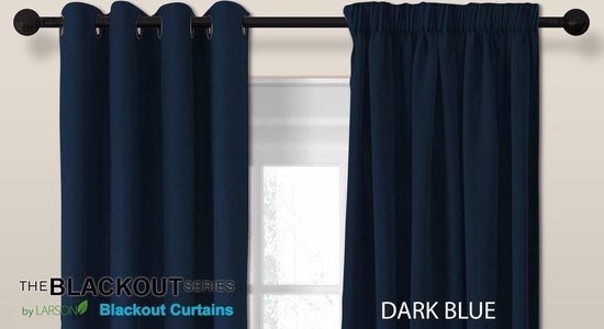 Larson - Luxe effen blackout gordijn - met haken - 1.5m x 2.5m - Donkerblauw