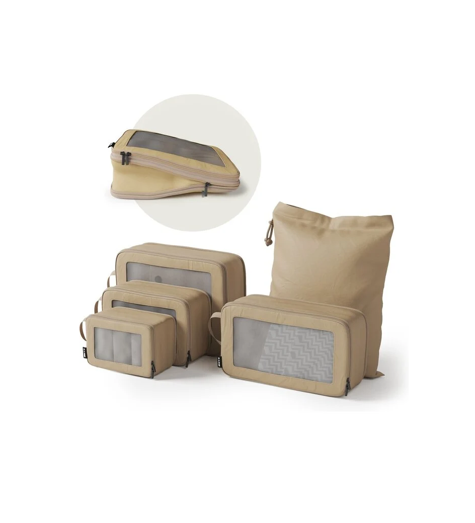 ONYX Compressie Packing Cubes - 5 stuks - Koffer Organizer Set - Compressie rits - Voor koffers en tassen - Bagage & Backpack Compression - Beige