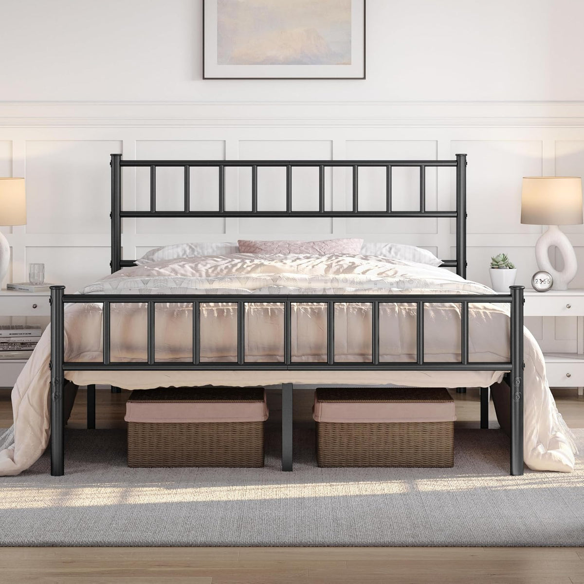 Yaheetech Bedframe 4ft6 - 500 kg - Met Hoofdbord - 32 cm Onderbedopslag - Zwart
