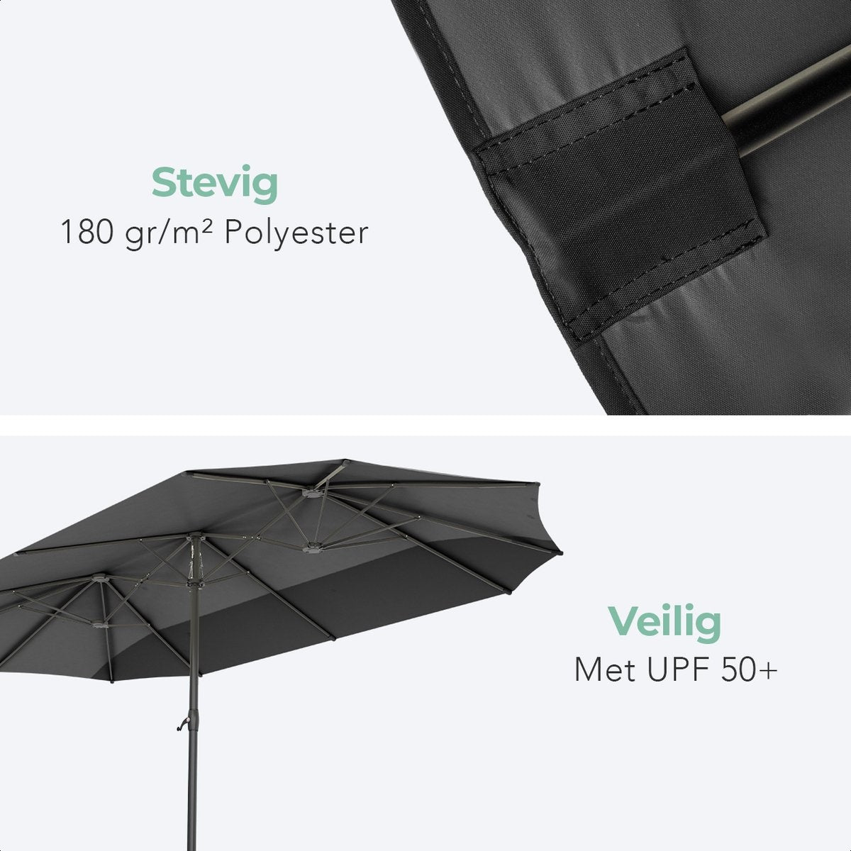 LifeGoods Dubbele Parasol - 270x460cm - Waterdicht - met Hoes - Donkergrijs