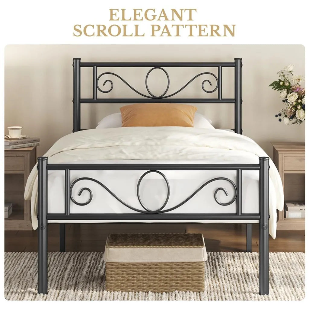 Yaheetech Metalen Bedframe 90 x 200 cm - Zwart - Eenpersoonsbed met Lattenbodem