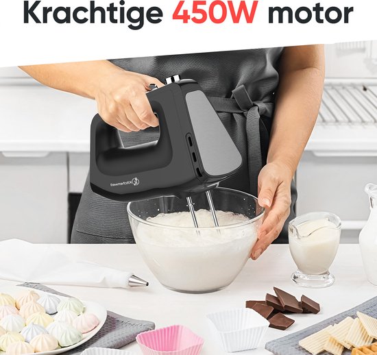Kitchenwell Handmixer - 10 Snelheden met Turbofunctie - Puls functie - Deeghaken & Kloppers - Opberghouder - exclusief garde