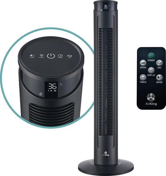AirKing Torenventilator 94cm - Kolomventilator met Afstandsbediening - Timer - 3 Snelheidsstanden - Oscillatie & Dimbaar LED Scherm - Energiezuinig - Koelventilator voor Kamer - Zwart