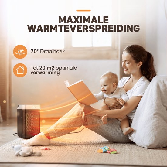 Vulpes Goods® Tech - Elektrische Kachel met Afstandsbediening - Ventilatorkachel - Keramische Kachel - 4 Standen - 1500W - Roterend, Timer & Thermostaat - Heater - Elektrische Verwarming voor Binnen - Zwart