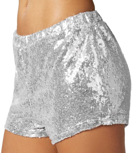 Dressforfun Pailletten-short zilver L - verkleedkleding kostuum halloween verkleden feestkleding carnavalskleding carnaval feestkledij partykleding - 303893
