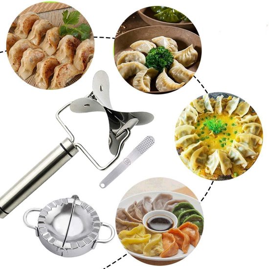 Qualisce Dumpling Maker - Pastamachine - Uitsteekvormpjes - Ravioli Snijder - Deegroller - RVS