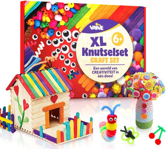 Vaive Knutselset 905-delig – Knutselen Meisjes & Jongens - Kralen, Veren, Pompons & Wiebeloogjes - Knutselkoffer - Knutselspullen - Knutselpakketten