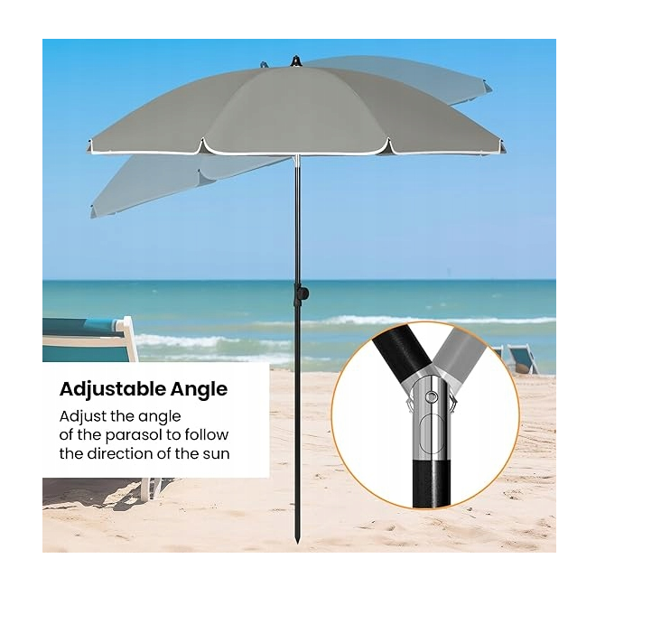 eSituro Tuinparasol Ø135 cm - Klassiek - 175 cm Hoog - UV-bescherming - Grijs/Beige