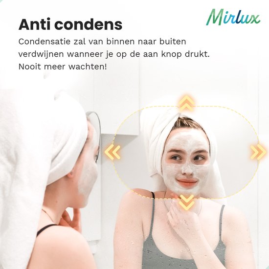 Mirlux Badkamerspiegel met LED Verlichting & Verwarming – Rechthoekige Wandspiegel – Anti Condens Douchespiegel - 80x60CM