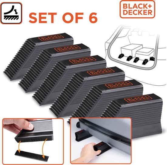 BLACK+DECKER Bagagesteun Set van 6 Stuks - Kofferbak Organizer - voor Koffers, Verhuisdozen, Boodschappen en Meer - Lading Stoppers - Bagageklemmen - Kunststof - Zwart