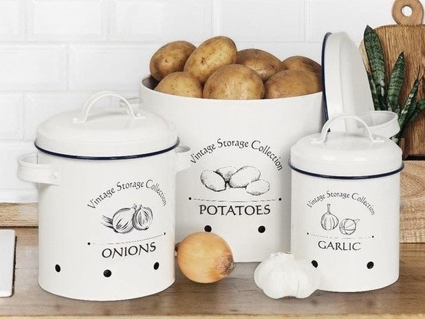 Gadgy Voorraadpotten Set van 3 stuks - Aardappelpot - Uienpot - Knoflookpot – INCL Deksel – Bewaardoos