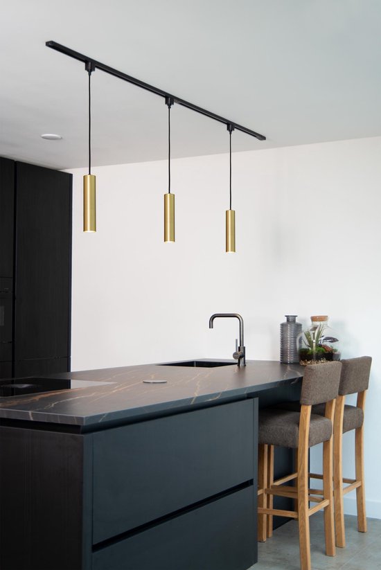 Lucide TRACK FLORIS Hanglamp - 1-fase Railsysteem / Railverlichting - 1xGU10 - Mat Goud / Messing (Uitbreiding)