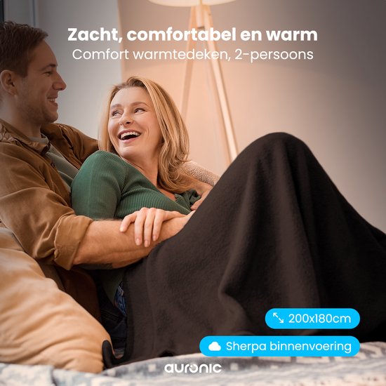 Auronic Elektrische Deken - Warmtedeken - Sherpa Fleece - 9 Hitte en Timerstanden - Bovendeken - 200x180 - 2 persoons - Bruin