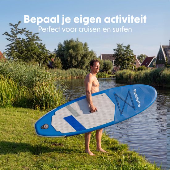 LifeGoods SUP Board Allround Compact - met Zitje - 100 KG Draagkracht - 300 x 76 cm - Opblaasbaar - Compleet SUP pakket - Blauw