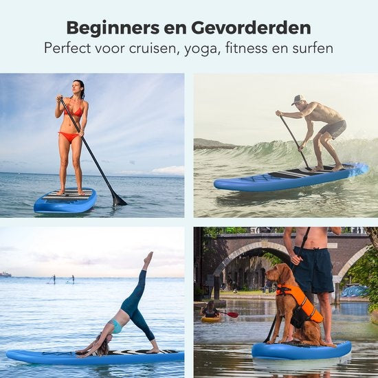 LifeGoods SUP Board - Opblaasbaar Paddle Board - Complete Set - Max. 135KG - 320x81cm - Blauw