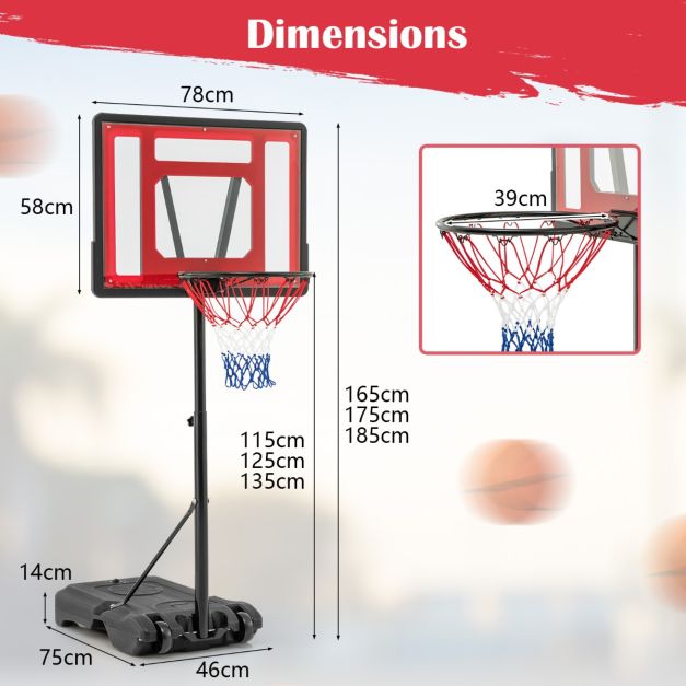 Coast Verstelbare Basketbalring voor Zwembad – 165-185 cm Hoog – Rood – Draagbare Basketbalstandaard voor Kinderen, Tieners en Volwassenen