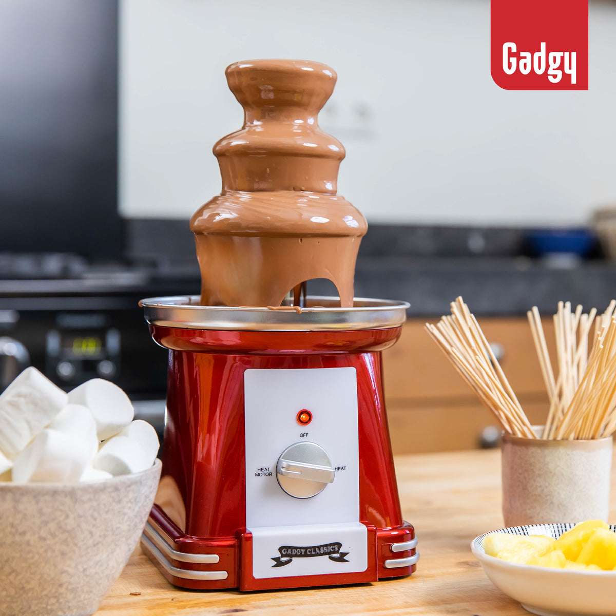 Gadgy - Chocolade fontein - Chocolade fondue - Gemakkelijk schoon te maken - 90 Watt - Rood