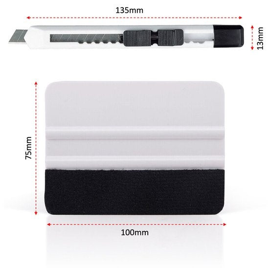 Homewell® Rakel met vilt en folie mes - Rubberen Squeegee (Toolset voor raamfolie, carwrap, plakfolie, keuken wrappen) 10x7,5cm
