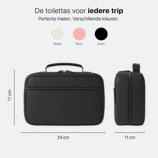 ONYX Toilettas Zwart - Make Up Tasje - Cosmetica Organizer - Slimme Indeling - Beautycase & Make-Up Spiegel - Toiletzak Hangbaar met Haak - Dames en Heren - Maat: M