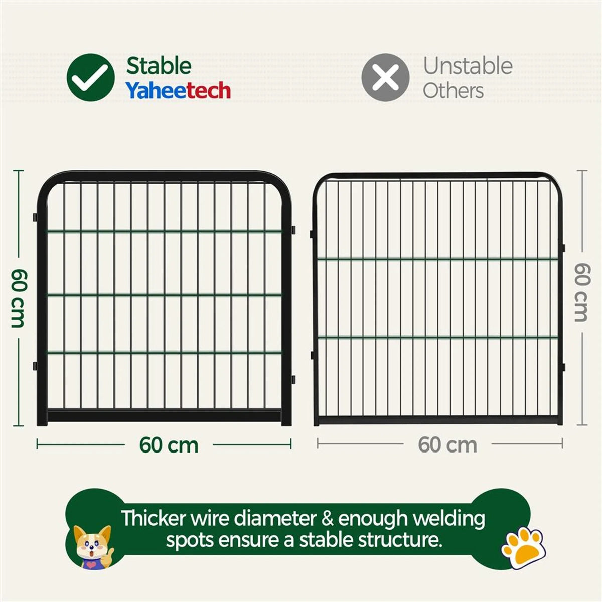Yaheetech Puppyren 12-delig – 246 × 122 × 60,5 cm – Zwart – Opvouwbaar met Deur