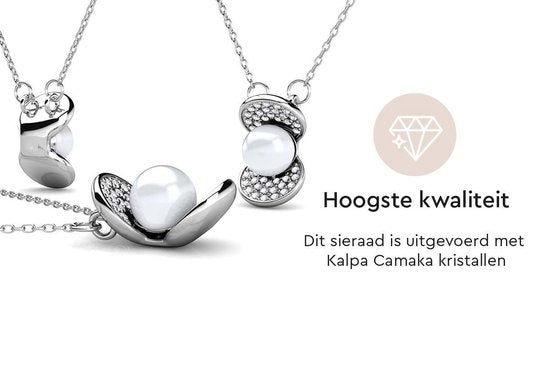 Yolora Dames ketting met Hanger - Parel en 52 Kalpa Camaka Kristallen - Zilverkleurig - 18K Witgoud Verguld - Vrouwen Collier Zilver - Sieraden - Luxe Giftbox - Geschenkdoos - Cadeau doos - Exclusieve Geschenkverpakking - Mooie Cadeauverpakking