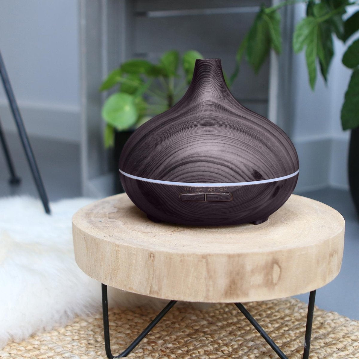 Auronic Aroma Diffuser - 300 ml - Luchtbevochtiger - 7 LED Kleuren - Incl. 2x Olie - Donkerbruin