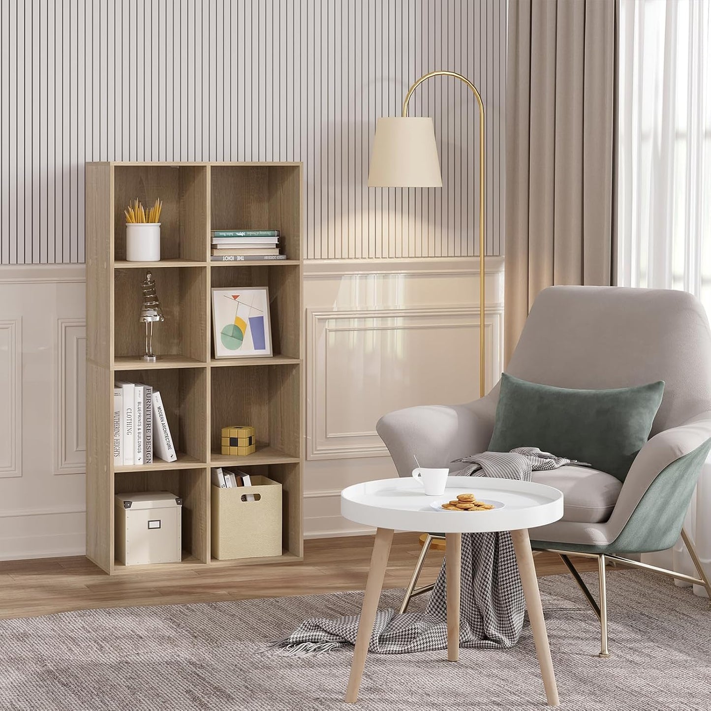 WOLTU Boekenkast 8 Compartimenten - Licht Eiken - 60x29,5x121cm