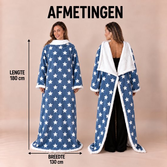 Fleece Deken met Mouwen - Plaid met Mouwen - Hoodie Deken - Hoodie Blanket - Huggle Hoodie - Snuggle Hoodie - Dekens - TV Deken - Blauw - Sterren - Dames en Heren - Volwassenen - 180x130 cm - Noodpakket - Kerstcadeau - Snuggie Moment