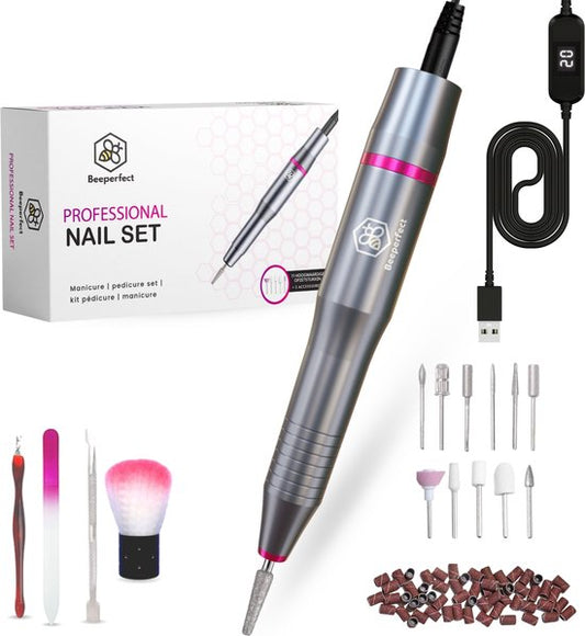 Beeperfect Elektrische Nagelvijl–Pedicureset - 20.000 RPM– Grijs