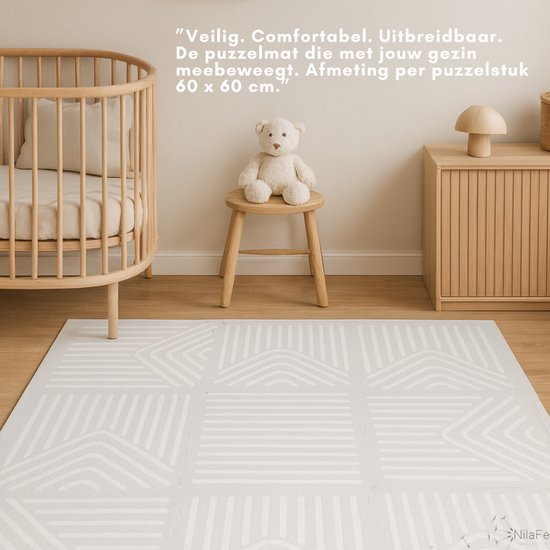 NilaFee™ - Speelmat - Foam - Baby - Speelkleed - Kruipmat - 180 x 120 x 1.5 cm - Puzzelmat - Opbergtas - Geometrie Grijs