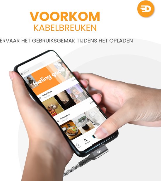 Drivv. USB naar USB C Kabel - Haaks - 2024 Model - USB C Data en oplaadkabel - Fast Charge / Snellader - 1.5 Meter Kort - Geschikt voor Samsung, iPhone 15 en Meer - Grijs