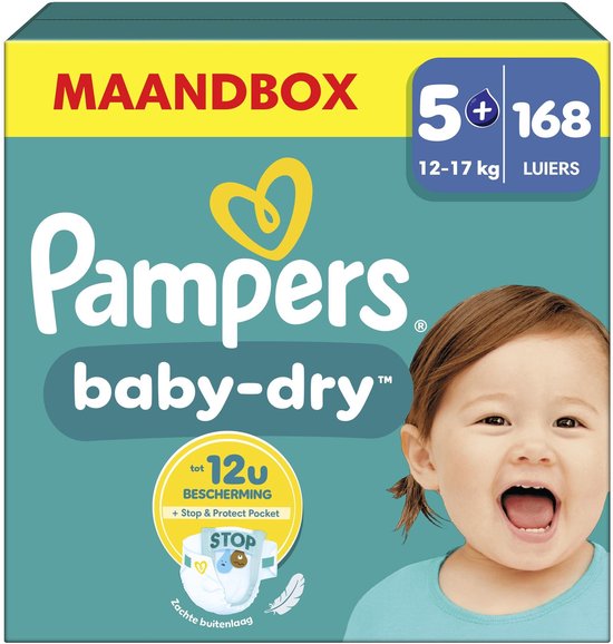 Pampers Baby-Dry Maat 5+ - 168 Luiers - 12kg-17kg