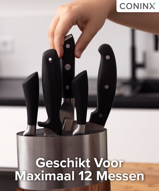 Coninx Saporo Messenblok - Houten RVS Messenhouder Universeel - Messenstandaard Zonder Messen - Keukenmeshouder Acacia Hout