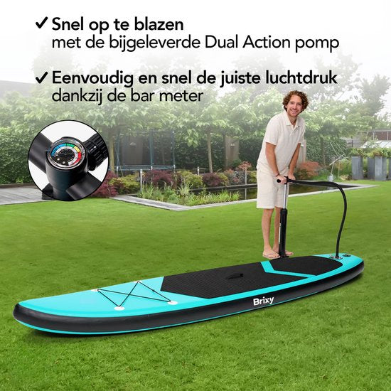 Brixy SUP Board - Opblaasbaar Paddle Board - Complete Set - 285 cm - Max. 150 kg - Mintgroen