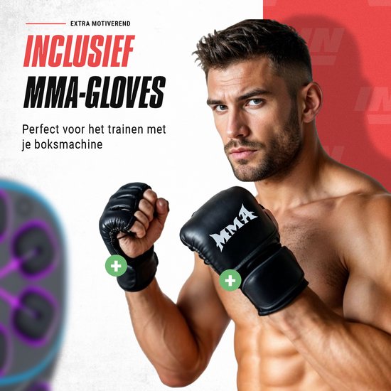 Inventus Boxing Machine PRO - Incl. Bokshandschoenen - Boksmachine Installatie Zonder Boren - Reflex Muziek Boksen - Smart Bluetooth Boxmachine - Sporten Boks Trainen - Bokszak / Boksbal - USB Oplaadbaar - Voor volwassenen