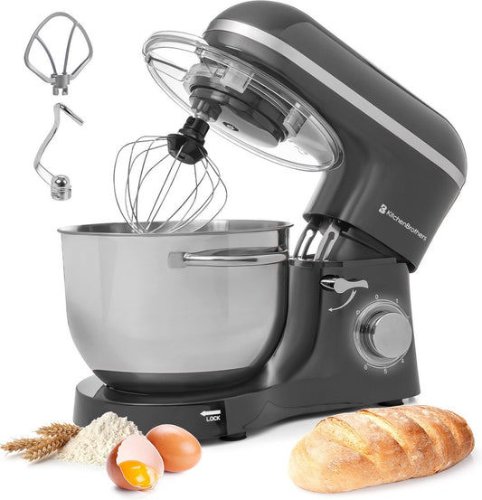 KitchenBrothers Keukenmachine - Keukenmixer met 6L RVS mengkom - Keukenrobot - 20000W - Antraciet