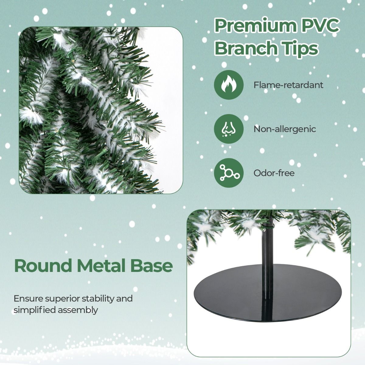 Coast Kunstkerstbomen Set - potloodvorm - met nepsneeuw en LED-verlichting - 120/150/180 cm