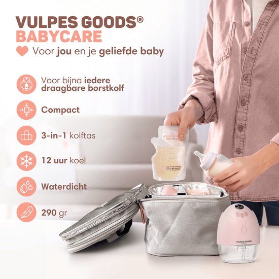 Vulpes Goods® Babycare - Luxe Koeltas met Koelelement - Voor Onderweg - Kolftas - Moedermelk tot 12 uur Koel - Koeltas Kolf - Koeltas Moedermelk - Bewaartas Babyvoeding - Premium Grey