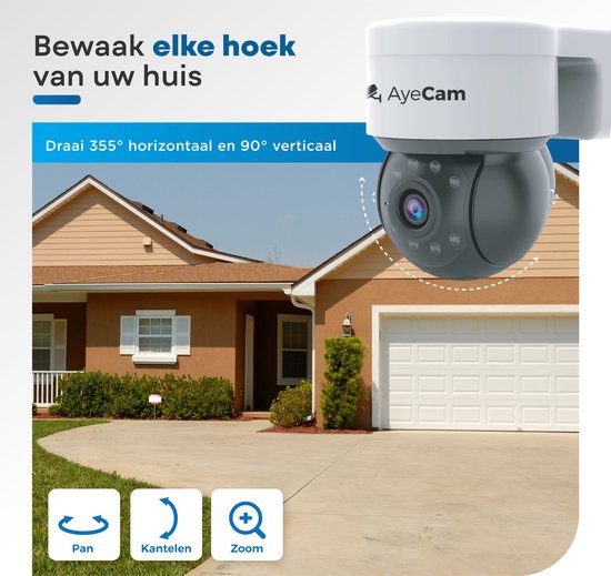 AyeCam Beveiligingscamera voor Buiten - 360PRO - FULL HD - Bewakingscamera - Incl. 32GB SD