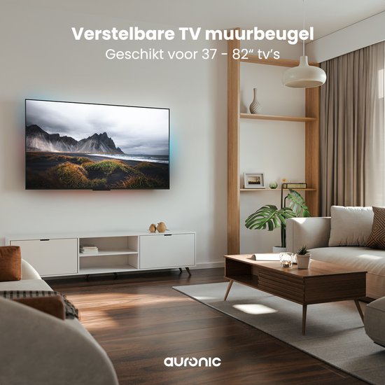 Auronic TV Beugel - TV Muurbeugel - Kantelbaar - 37 tot 82 inch - Tot 60 kg - Zwart